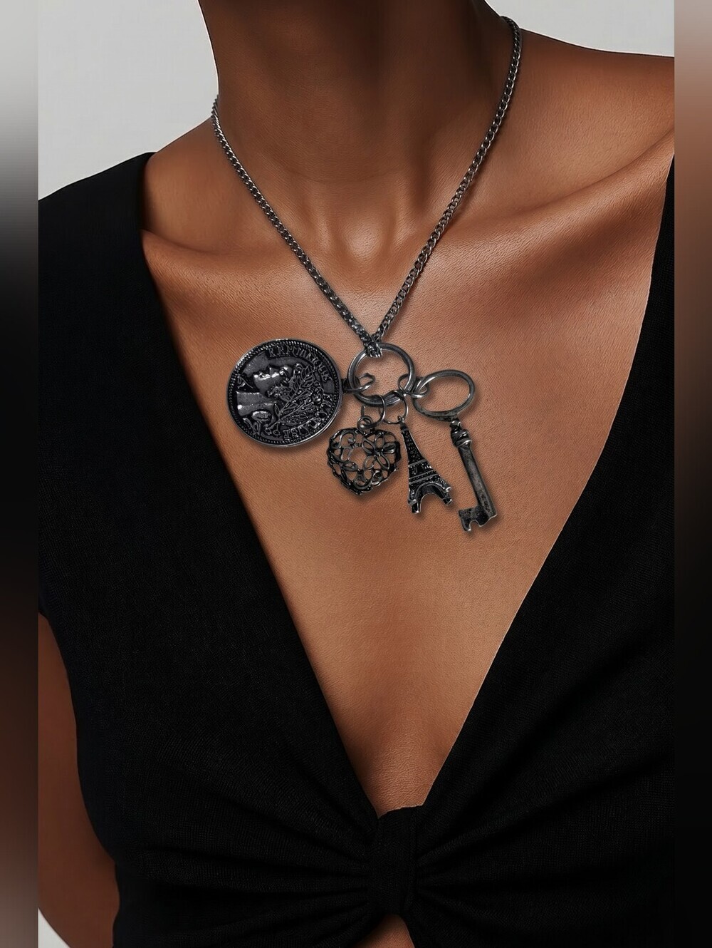NWT nadine West Antique Silver Travelers Charm Necklace ~30"